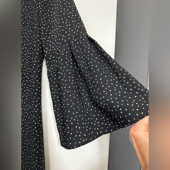 H&M Black Polka Dot Mini Dress Bell Sleeve Size 4 - Picture 5 of 10
